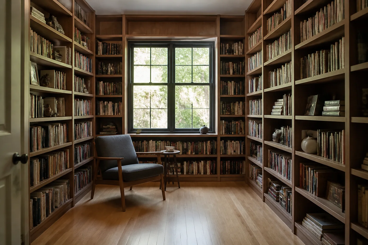 A small home library, designed for it