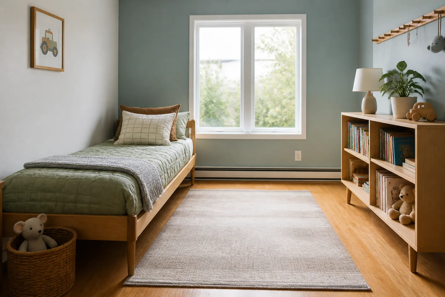 A small kids’ bedroom, designed for it