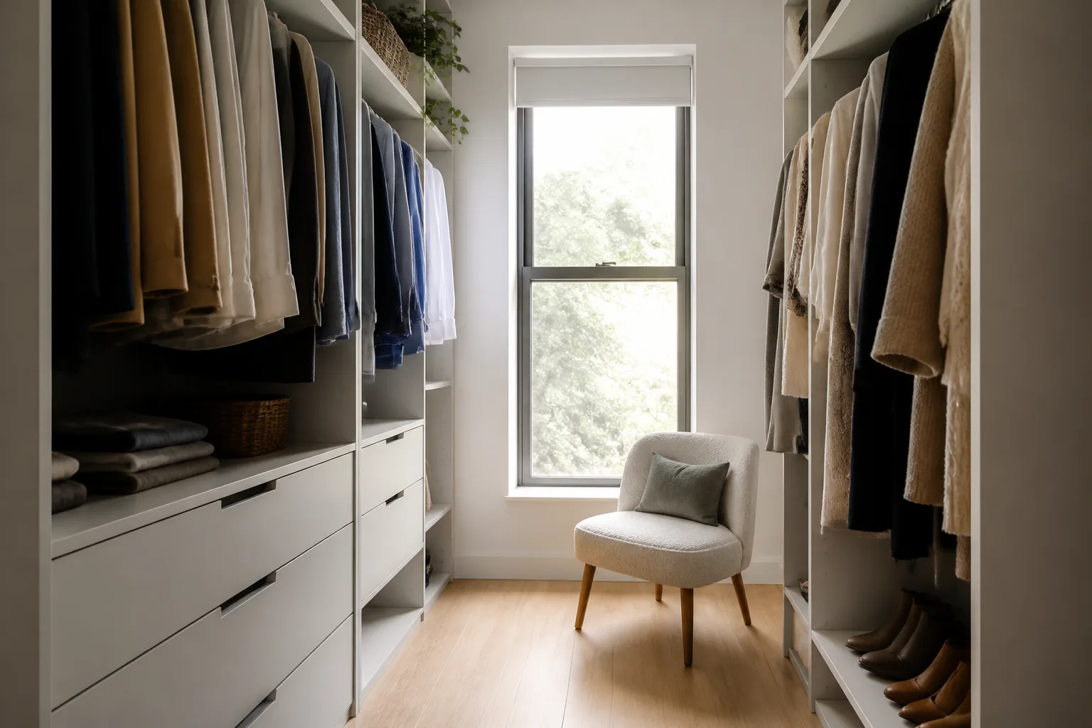 A small walk-in closet, designed for it