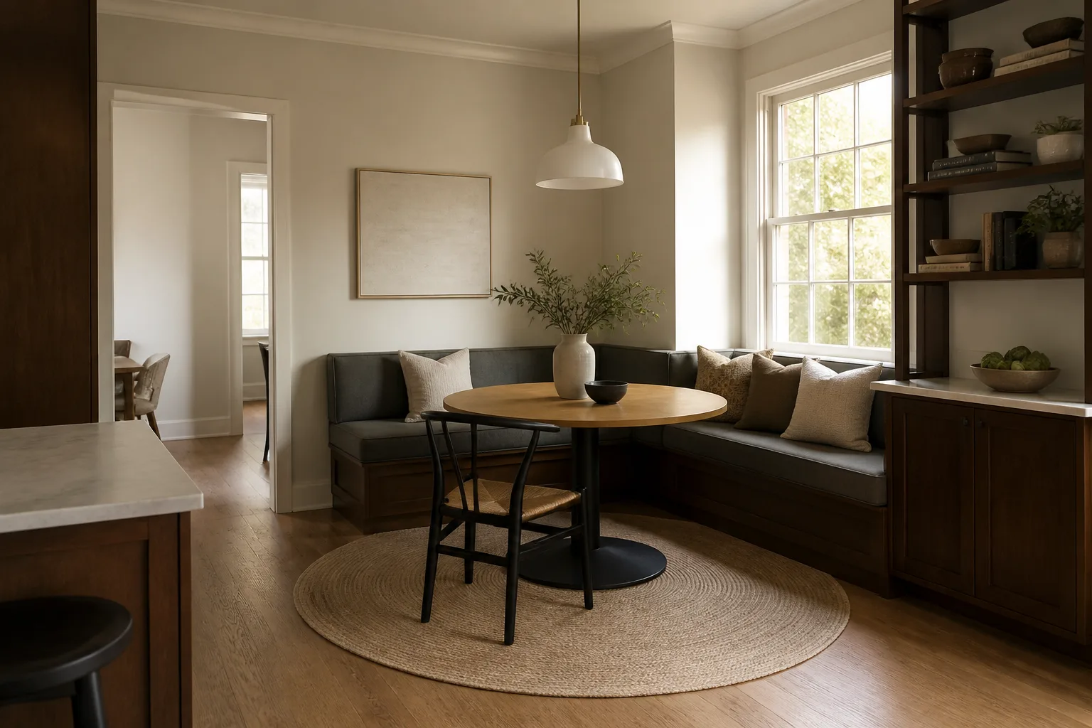 A square breakfast nook, designed for it