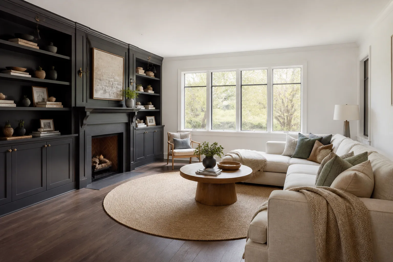 A square family room, designed for it