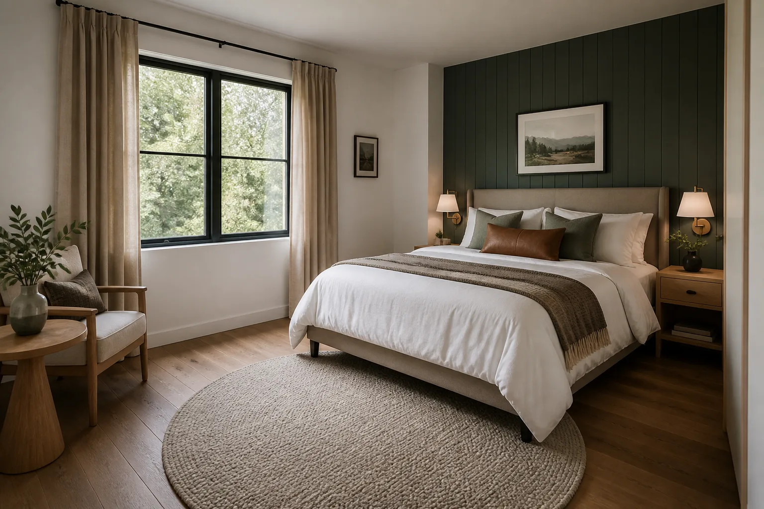 A square guest bedroom, designed for it