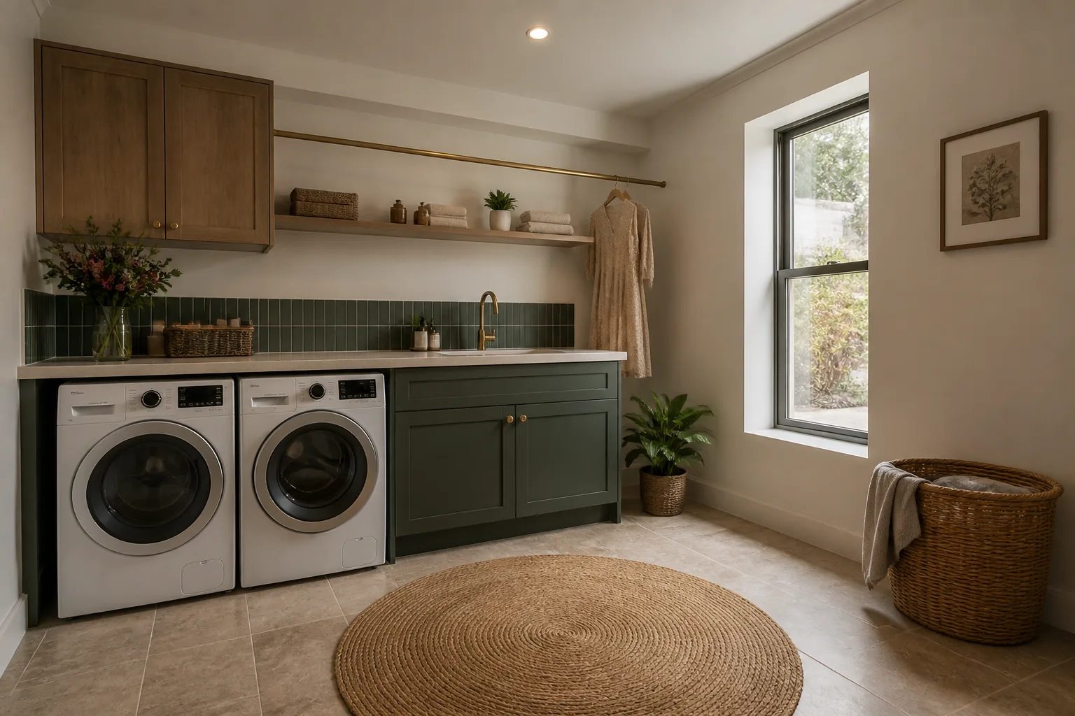 A square laundry room, designed for it