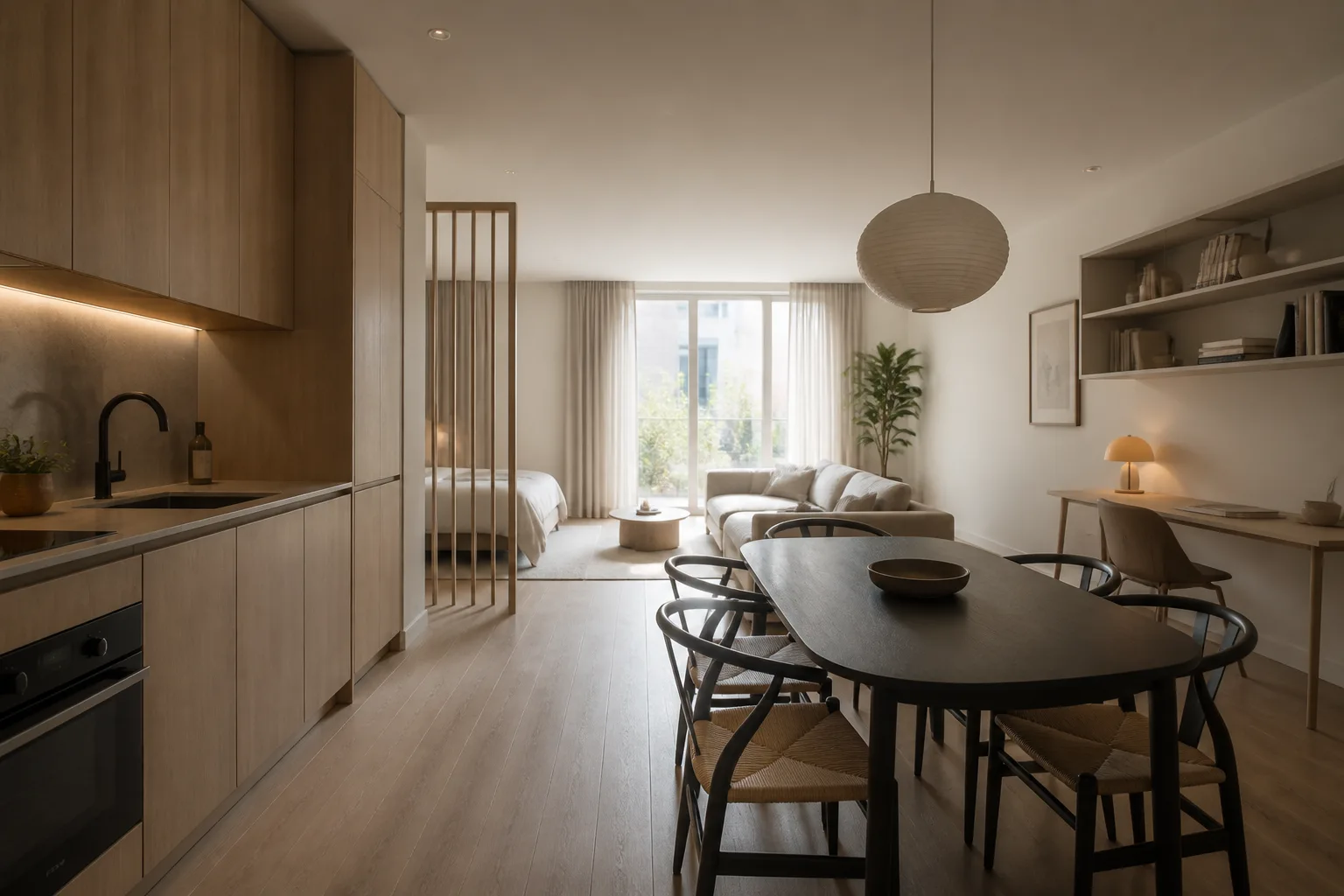 A studio apartment kitchen-diner, designed for it