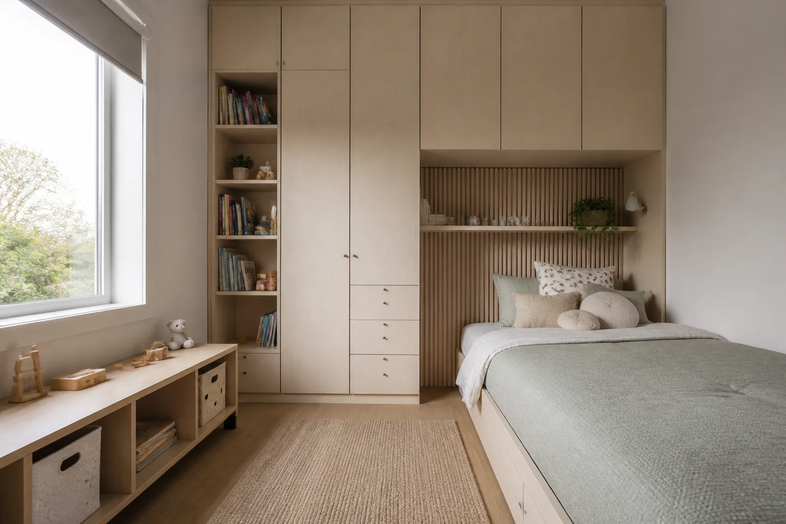 A tiny kids’ bedroom, designed for it