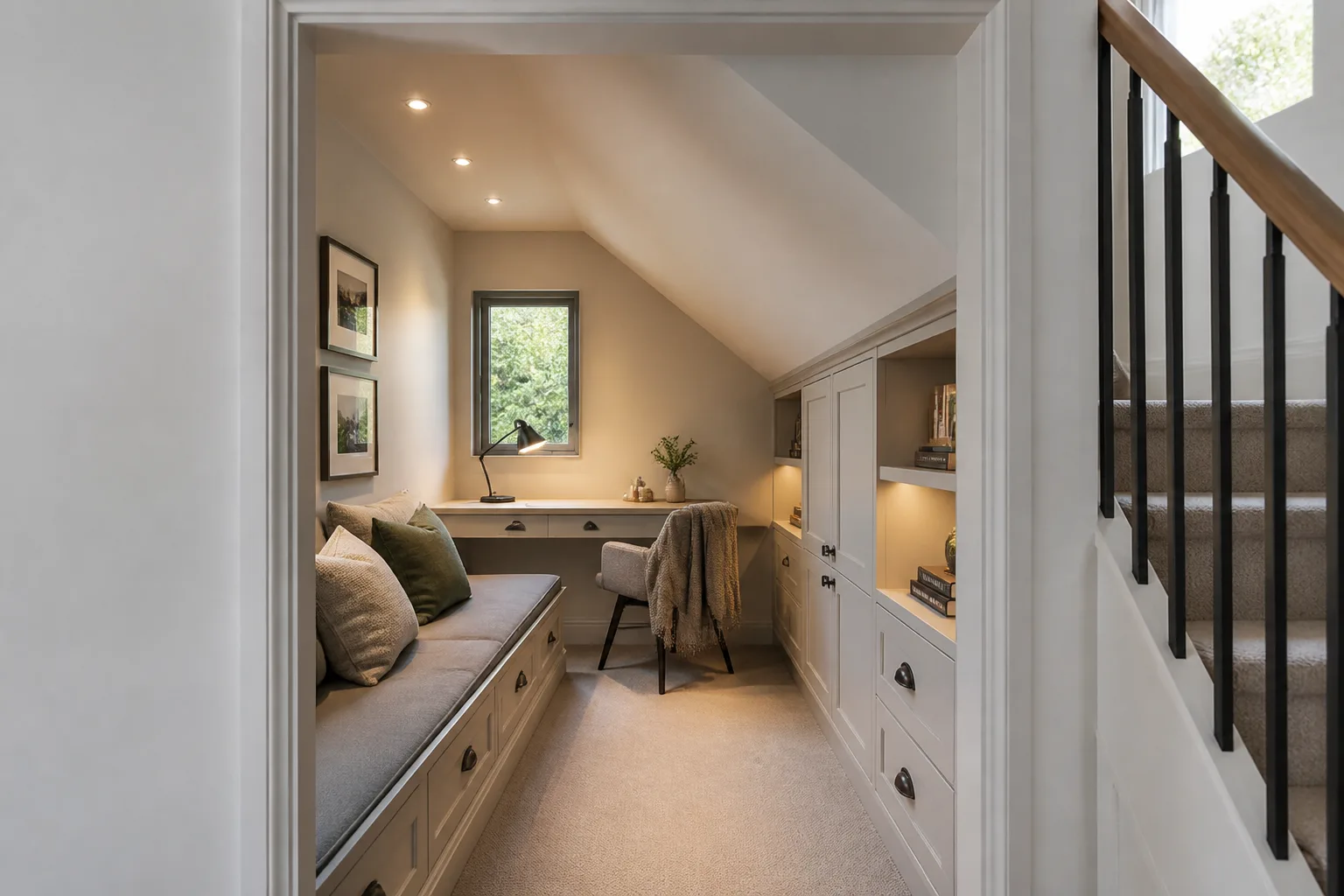 A under-stairs den, designed for it