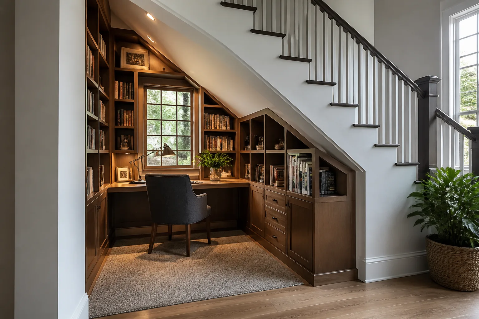 A under-stairs study, designed for it