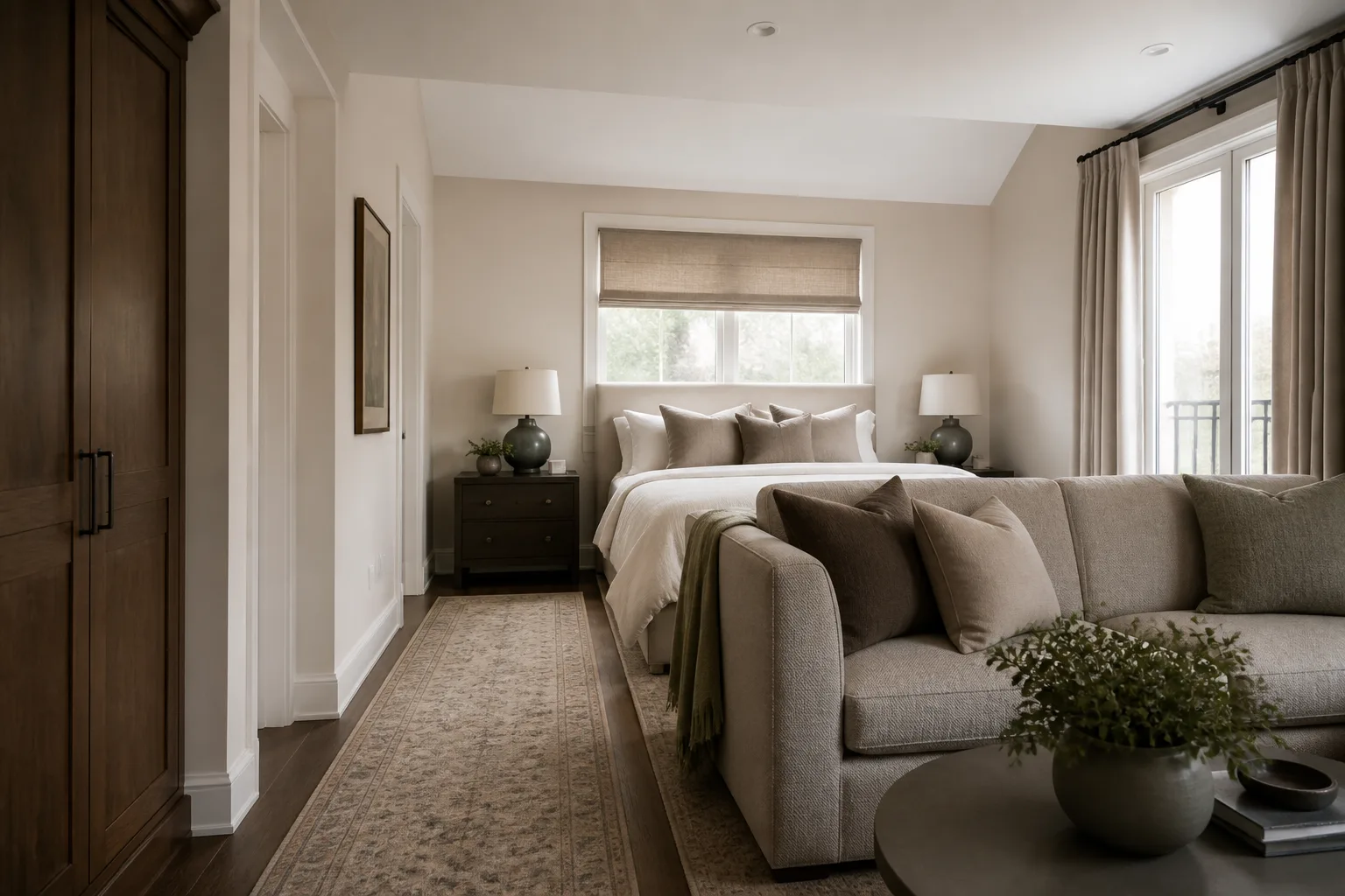 A walk-through guest bedroom, designed for it