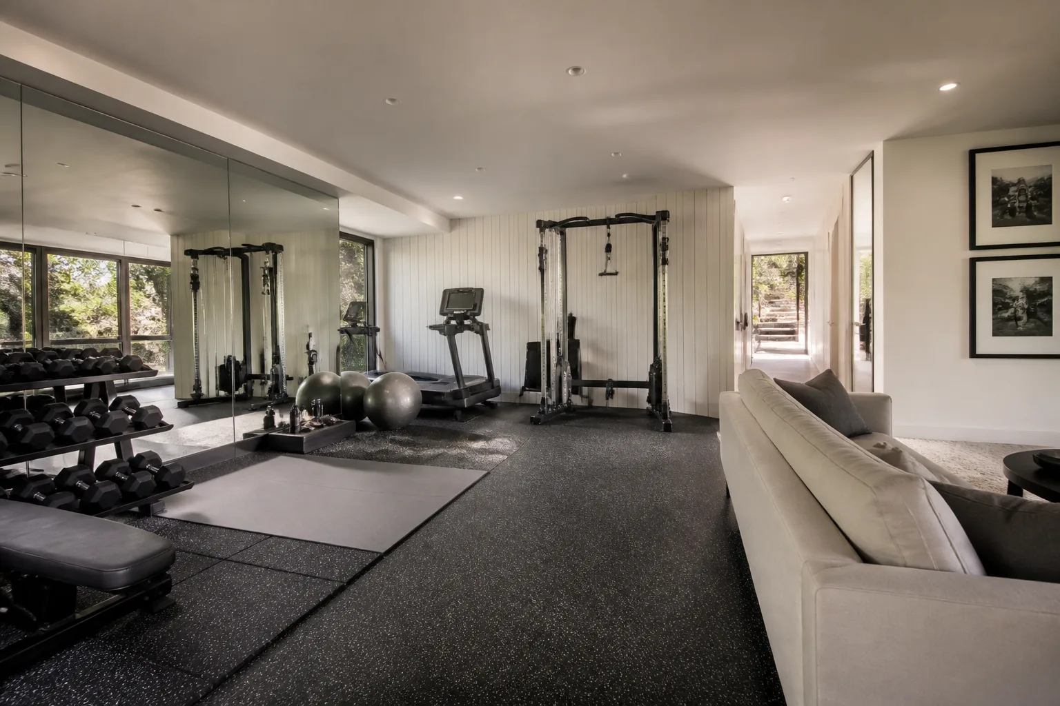 A walk-through home gym, designed for it