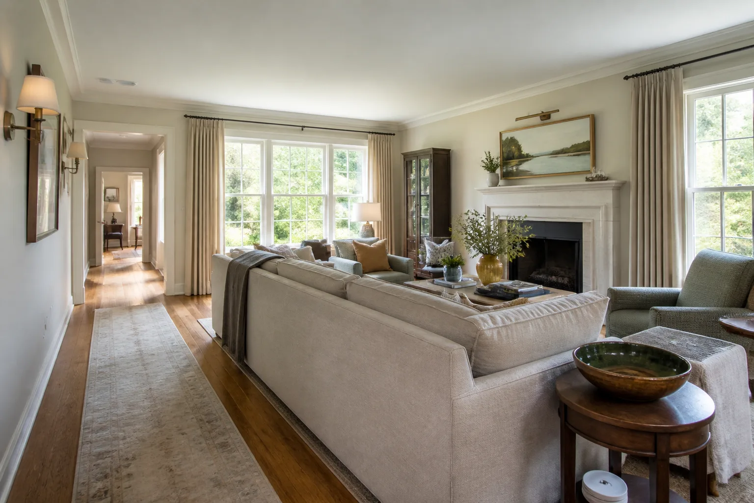 A walk-through living room, designed for it