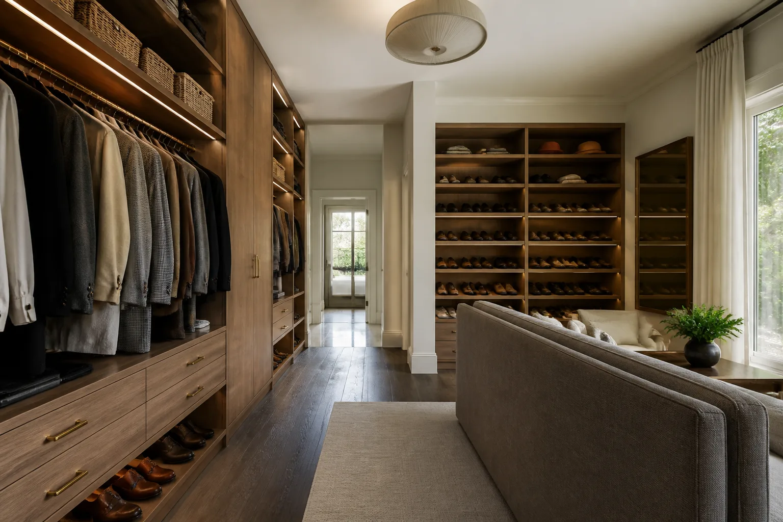 A walk-through walk-in closet, designed for it