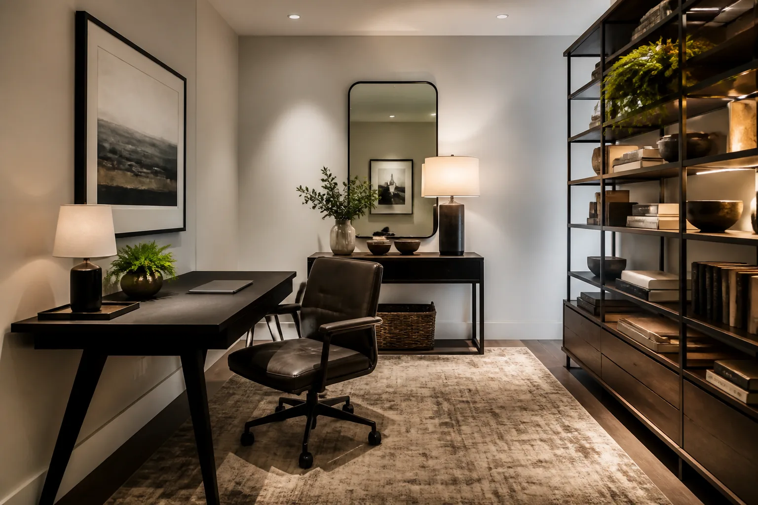 A windowless home office, designed for it