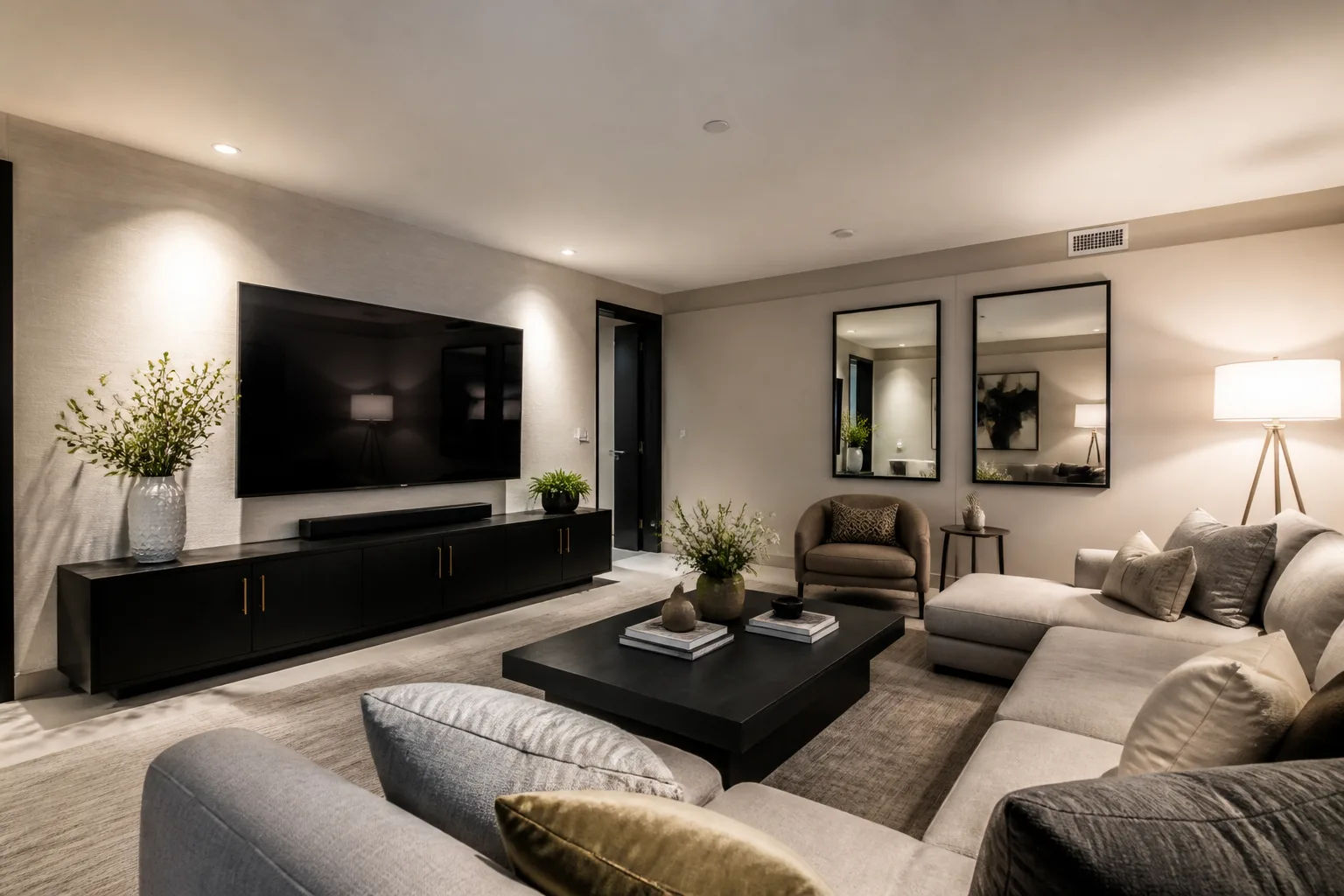 A windowless media room, designed for it