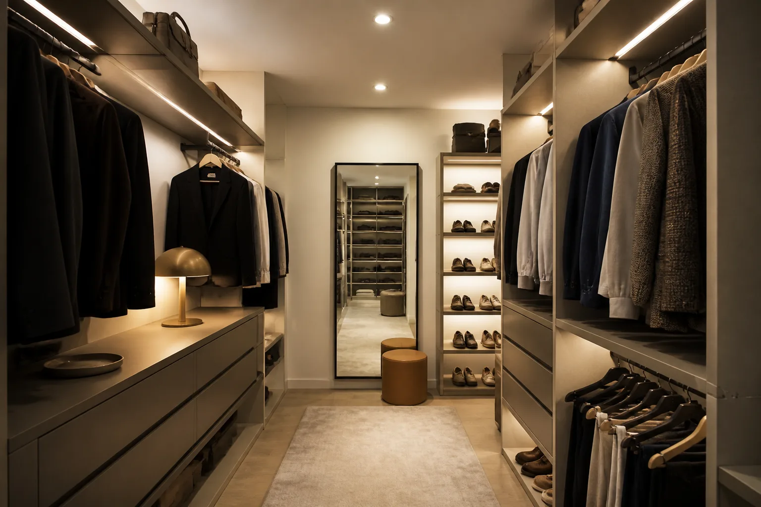 A windowless walk-in closet, designed for it